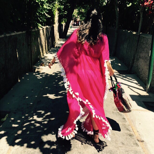 Bright Pink Cotton Embroidered Caftan