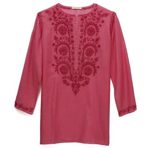 Bright Pink Cotton Indian Embroidered Tunic