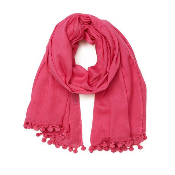 Bright Pink Cotton Pom Pom Scarf & Sarong