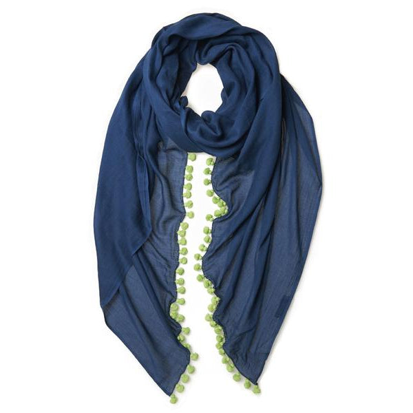 Navy Cotton Lime Pom Pom Scarf & Sarong