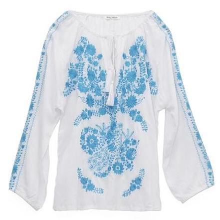 White & Blue Mexican Embroidered Blouse
