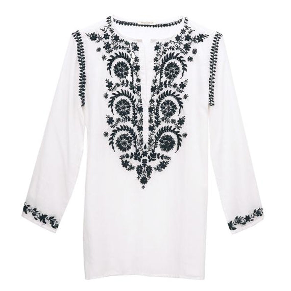 White Cotton Indian Embroidered Tunic